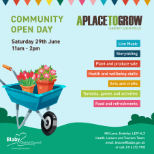 Community open day on Saturday 29th June. 